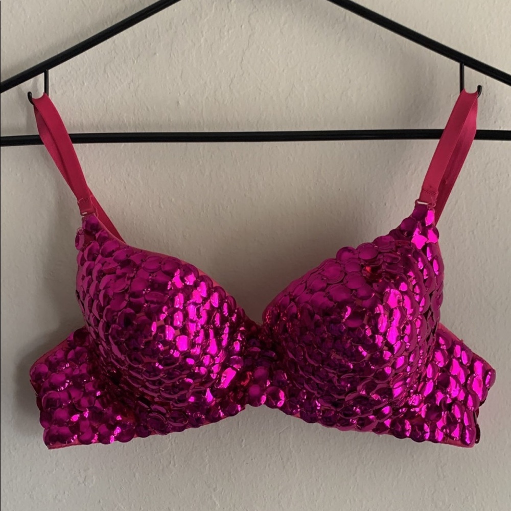 Pink Shiny Sequin Bling Costume Bra
